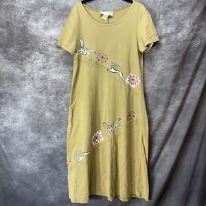 VTG 90s Tribal Safari Animal Print Maxi Dress Size PM Tan African Gazelle Zebra